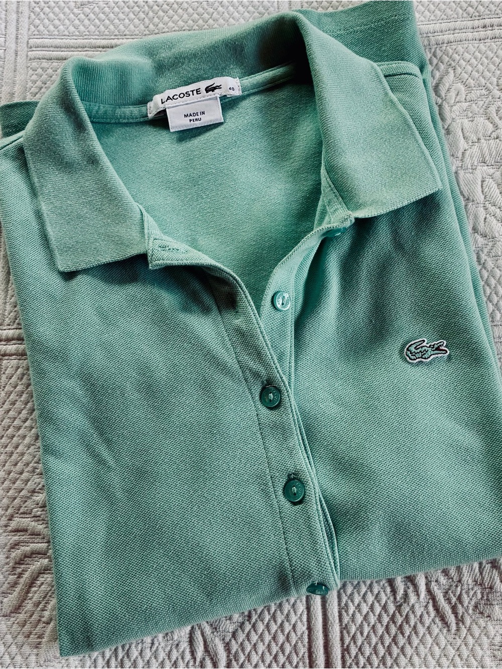 Lacoste Women's Mint Green V-Neck Polo Sweater